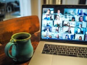 Business meeting over computer in a remote work environment