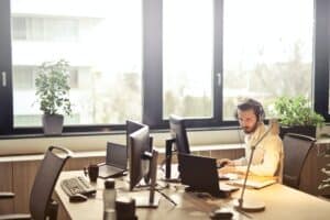 One IT staff working in the office by himself