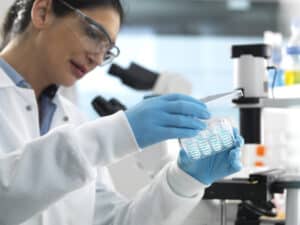 Biotech researcher working in lab